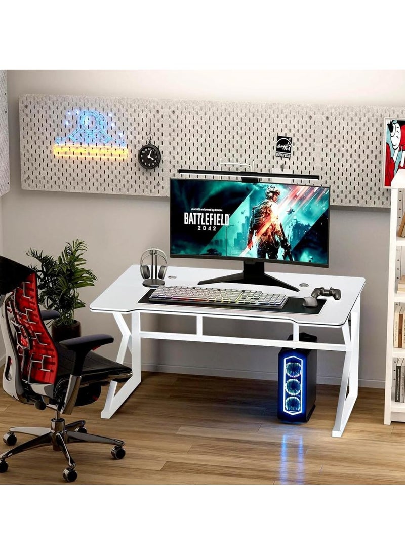Ergonomic Large Gaming Desk, Computer Desk, K-Shaped Gaming Table, PC Gaming Workstation Home Office Desks, Space-saving, Easy to Assemble White 120x60x74cm（chair not included）