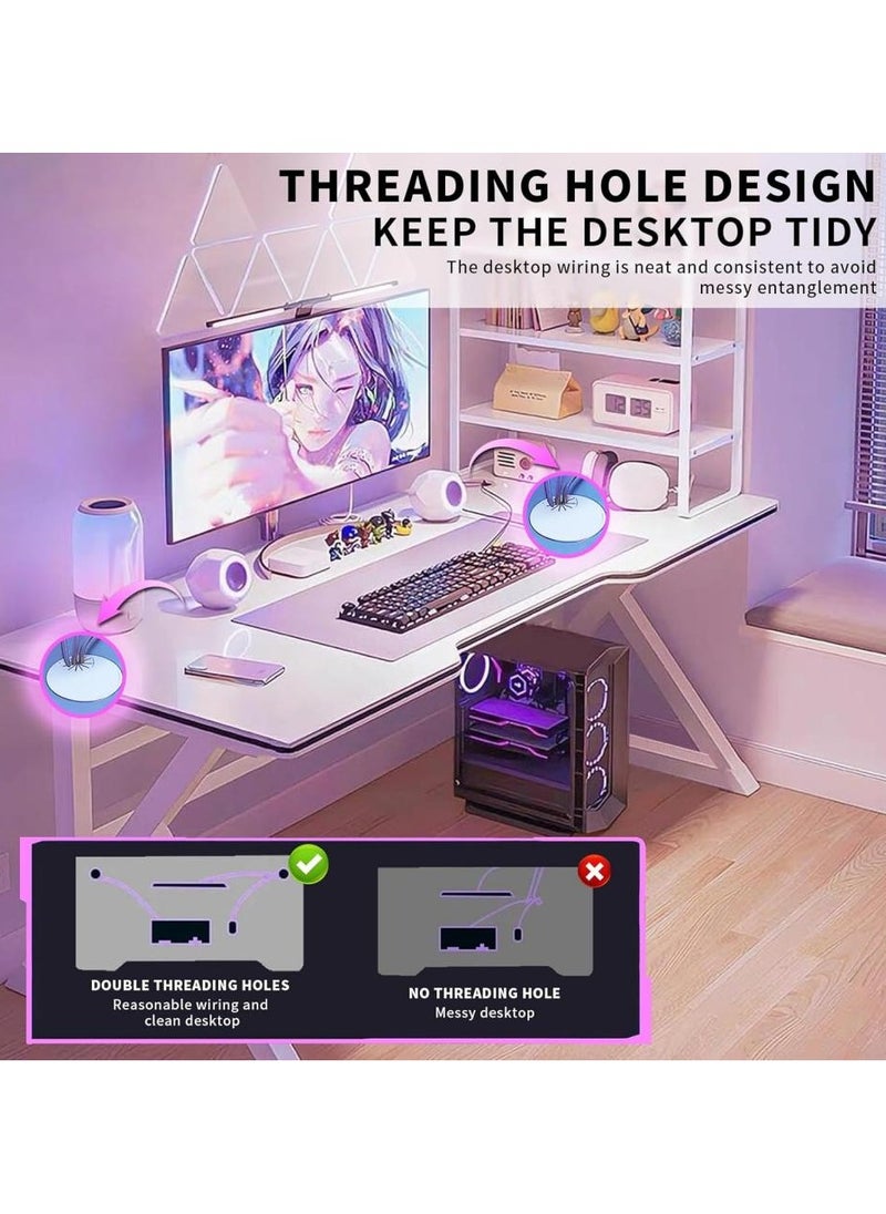 Ergonomic Large Gaming Desk, Computer Desk, K-Shaped Gaming Table, PC Gaming Workstation Home Office Desks, Space-saving, Easy to Assemble White 120x60x74cm（chair not included）