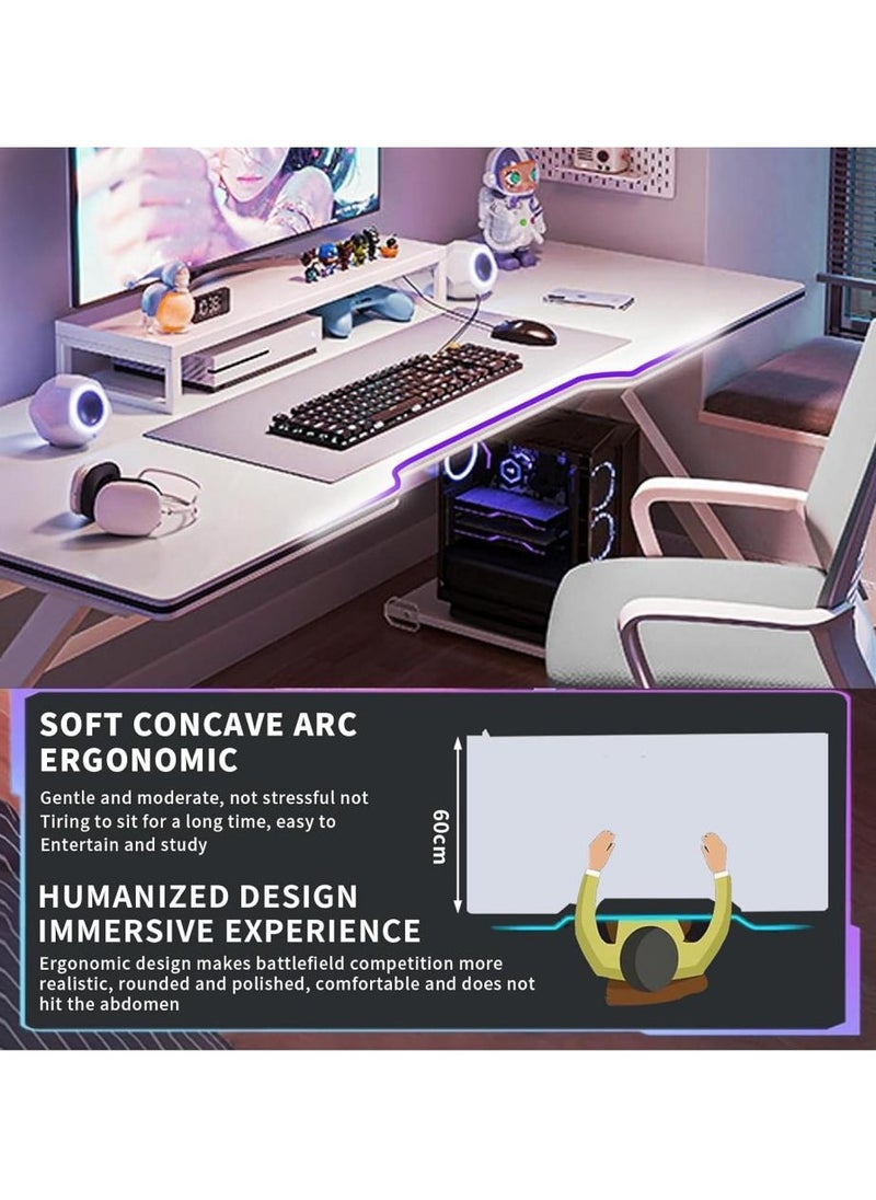 Ergonomic Large Gaming Desk, Computer Desk, K-Shaped Gaming Table, PC Gaming Workstation Home Office Desks, Space-saving, Easy to Assemble White 120x60x74cm（chair not included）