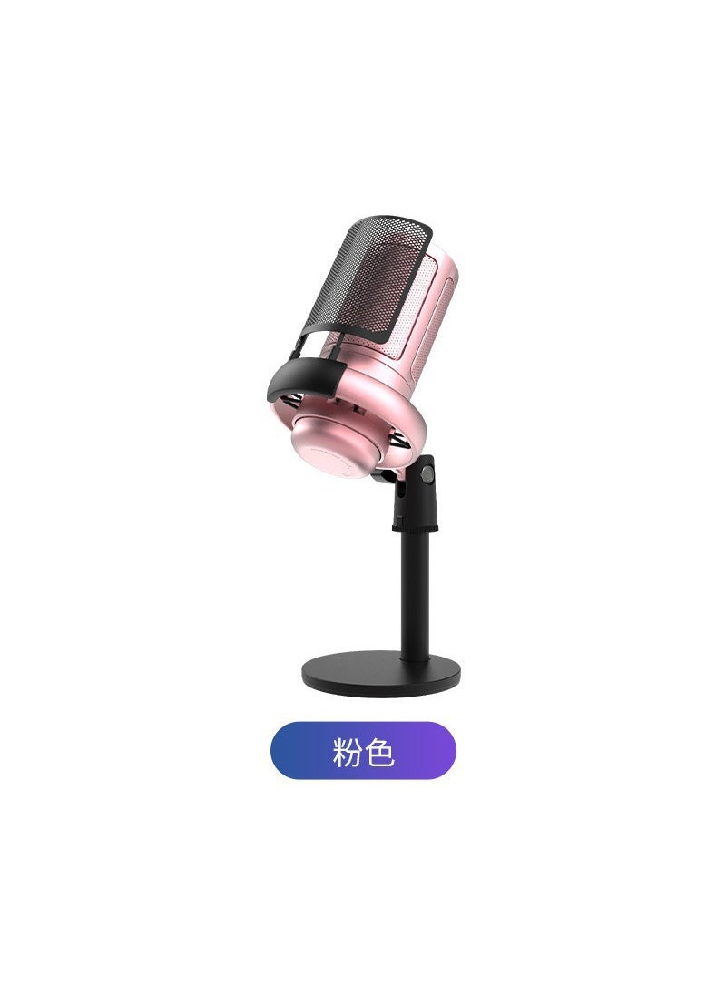 Cross-border RGB desktop computer microphone game monitor live K song recording special notebook USB microphone Pink