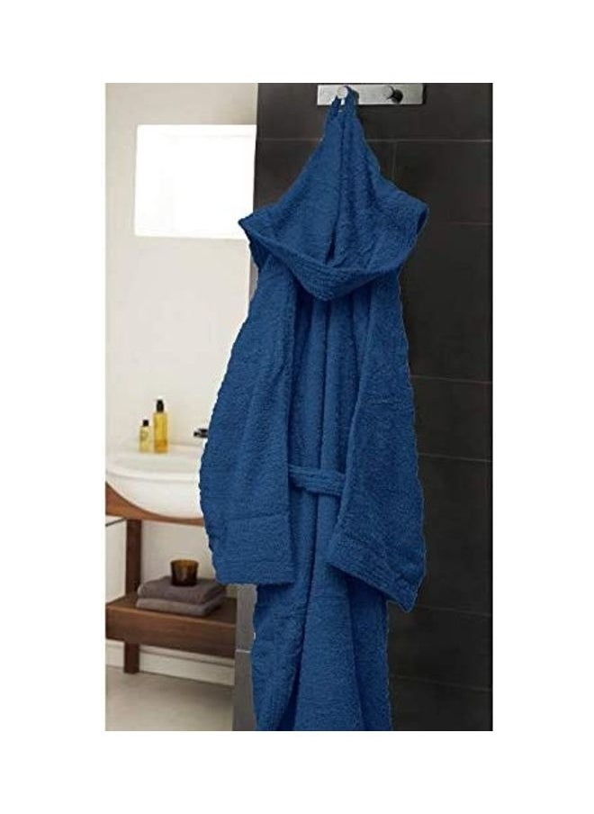 100% Cotton Super Soft Highly Absorbent Hooded Bathrobe Dark Blue Adult Size