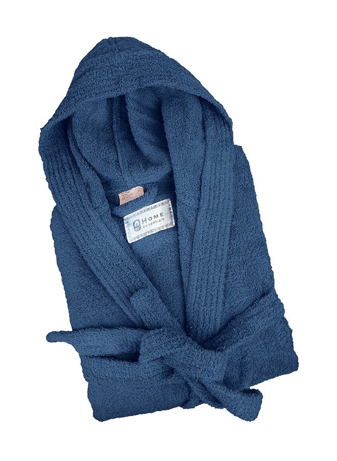 100% Cotton Super Soft Highly Absorbent Hooded Bathrobe Dark Blue Adult Size