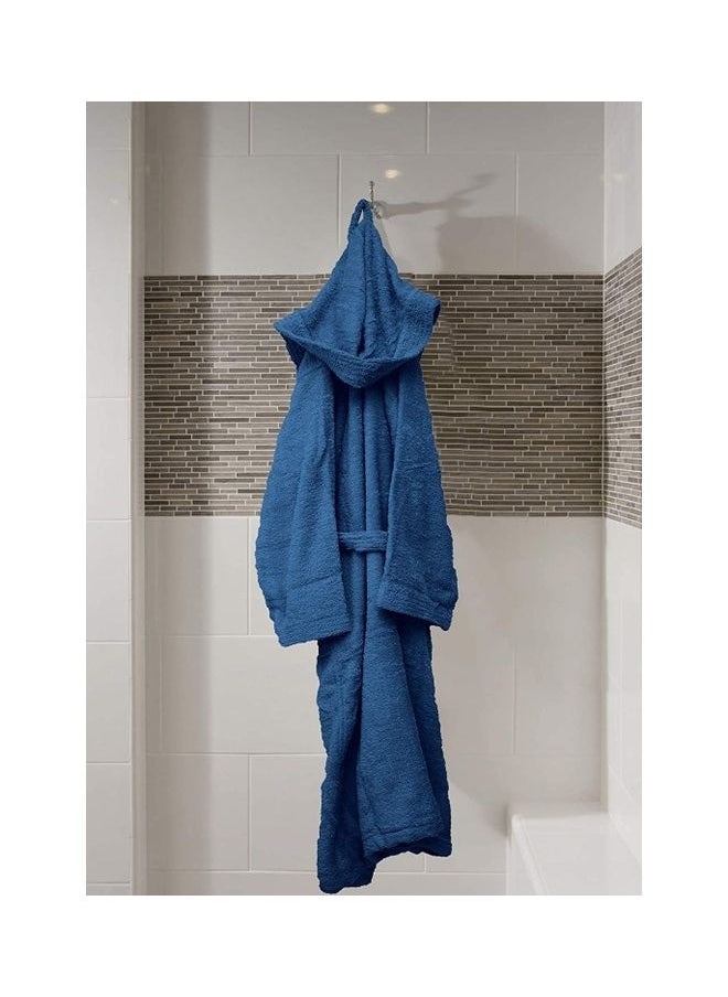 100% Cotton Super Soft Highly Absorbent Hooded Bathrobe Dark Blue Adult Size