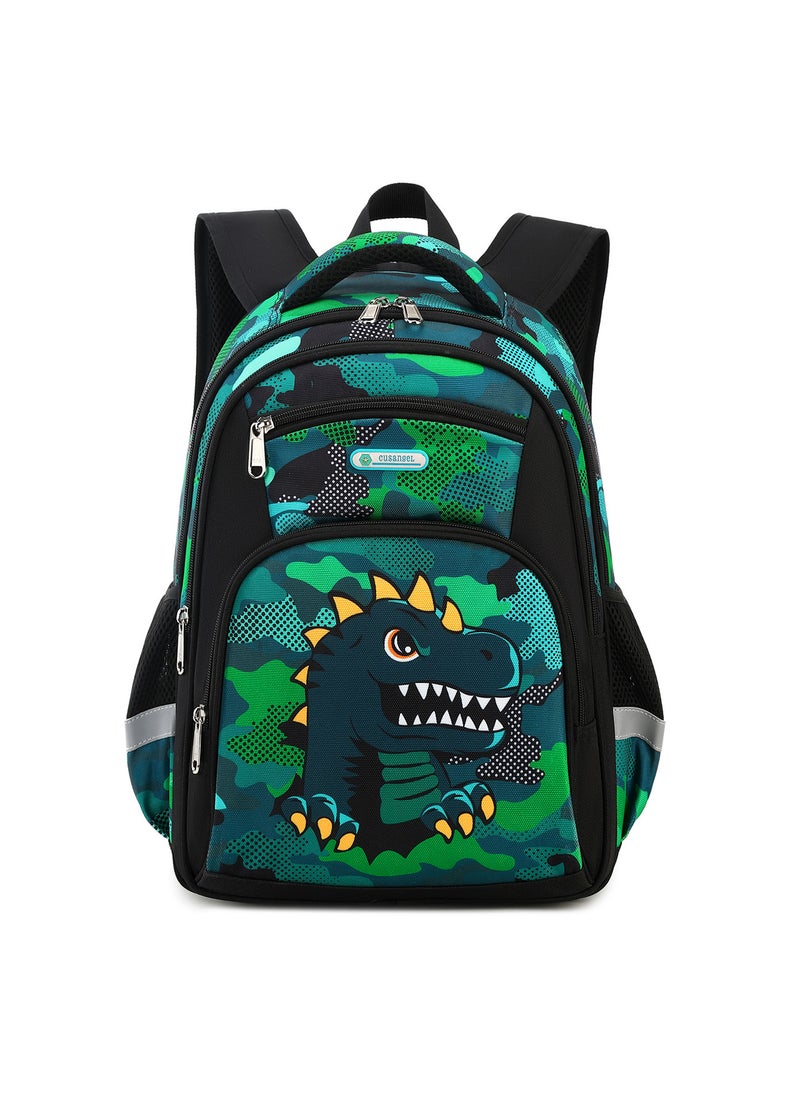 MOK Lightweight Kids School Backpack for Boys and Girls 3-6 Grades Green dinosaur