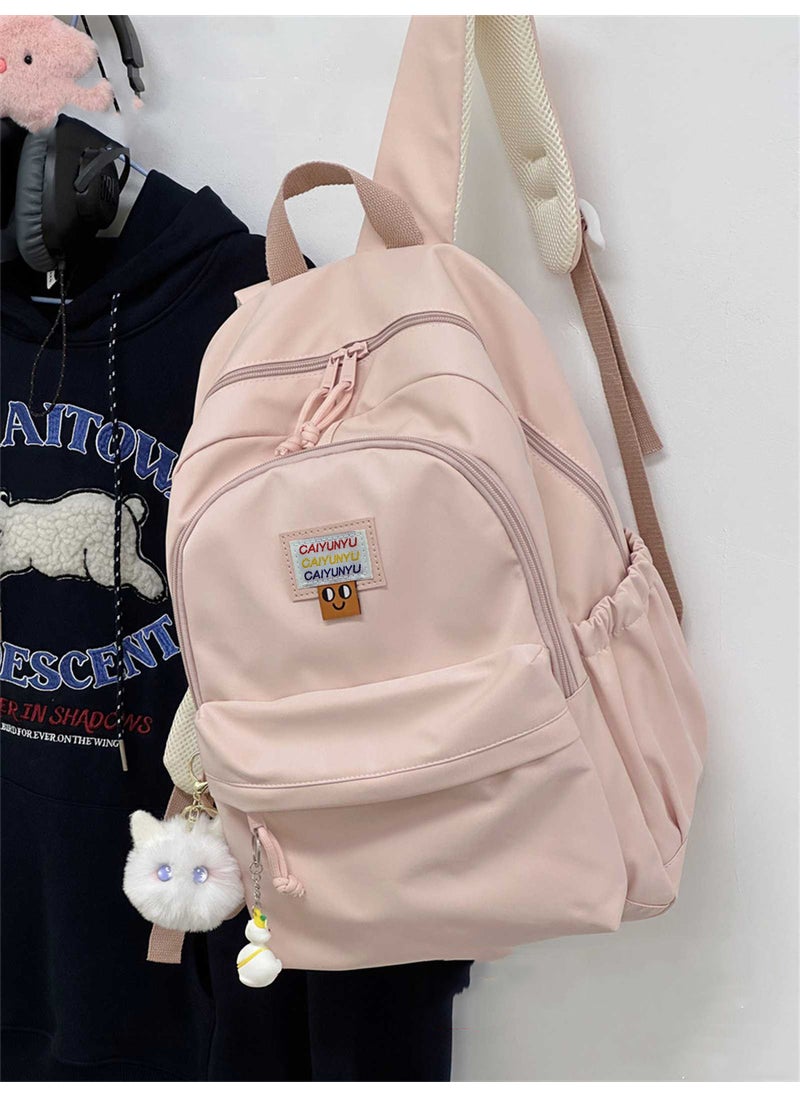 Soft glutinous milk yellow backpack womens simple all-matching ins large capacity high school student schoolbag computer backpack for junior high school students Pink