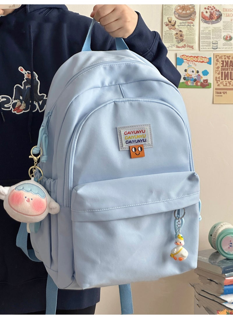 Soft glutinous milk yellow backpack womens simple all-matching ins large capacity high school student schoolbag computer backpack for junior high school students Light blue