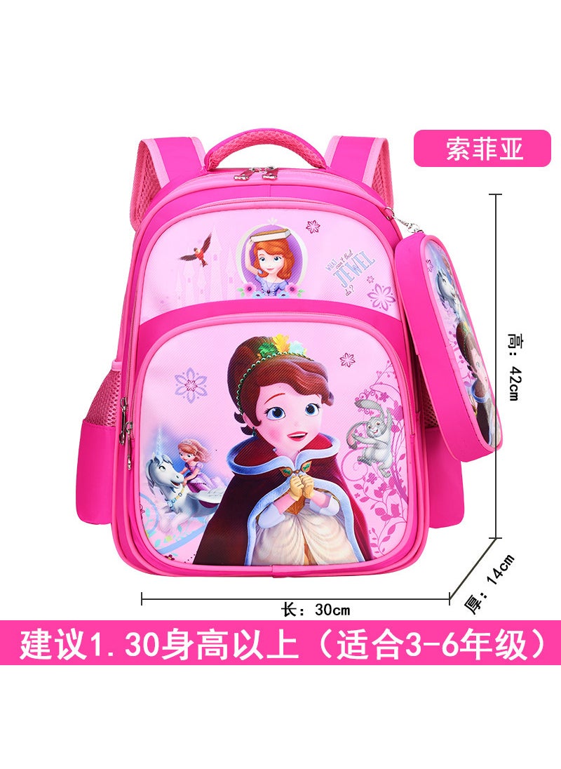 Primary school student schoolbag Grade 1-3 boys and girls cartoon cute burden reduction lightweight spine protection children pencil case backpack Red Sofia (large)