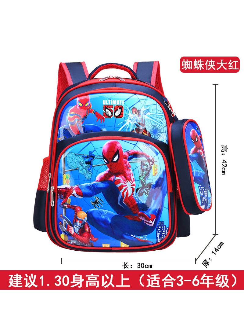 Primary school student schoolbag Grade 1-3 boys and girls cartoon cute burden reduction lightweight spine protection children pencil case backpack Blue Spider-Man (large)