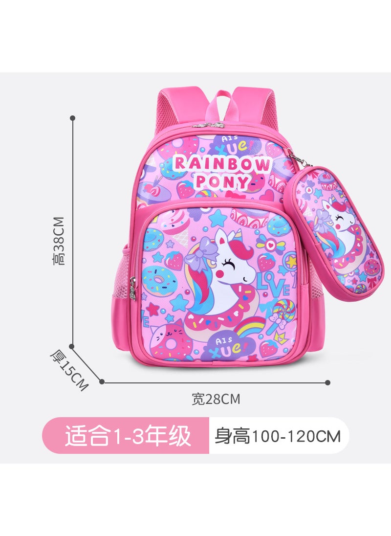 Primary school student schoolbag Grade 1-3 boys and girls cartoon cute burden reduction lightweight spine protection children pencil case backpack Unicorn (small size)