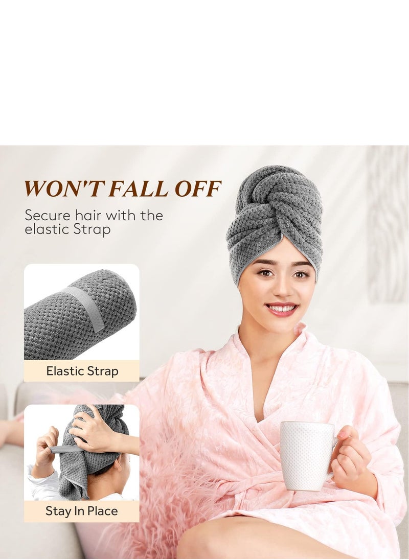 YFONG Large Microfiber Hair Towel Wrap for Women, Soft Hair Drying Towel with Elastic Band, Fast Drying Hair Turbans for Wet Curly Long Hair, Microfiber Towel for Hair Anti Frizz 26.3