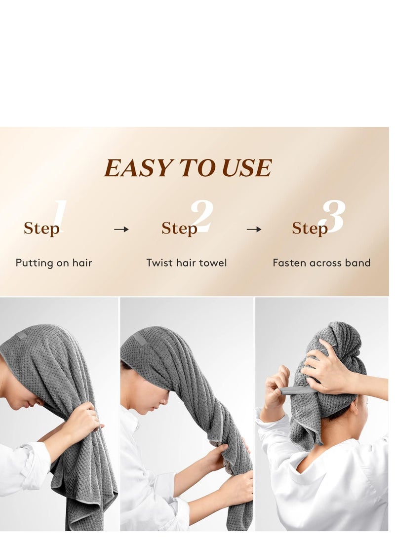 YFONG Large Microfiber Hair Towel Wrap for Women, Soft Hair Drying Towel with Elastic Band, Fast Drying Hair Turbans for Wet Curly Long Hair, Microfiber Towel for Hair Anti Frizz 26.3