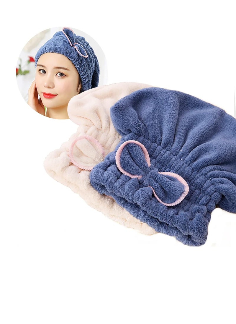 Jseng 2PC Microfiber Hair Drying Caps, Extrame Soft & Ultra Absorbent, Fast Drying Hair Turban Wrap Towels Shower Cap for Girls and Women