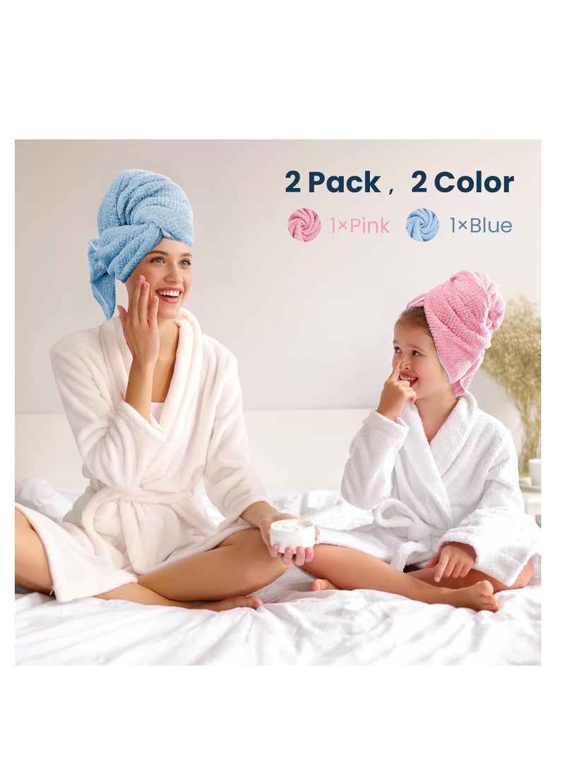 Microfiber Hair Towel Wrap for Women 2 Pack, Soft Hair Drying Towel Anti Frizz with Elastic Strap, Ultra Absorbent Drying Hair Turbans for Curly, Wet Hair, Long, Thick Hair