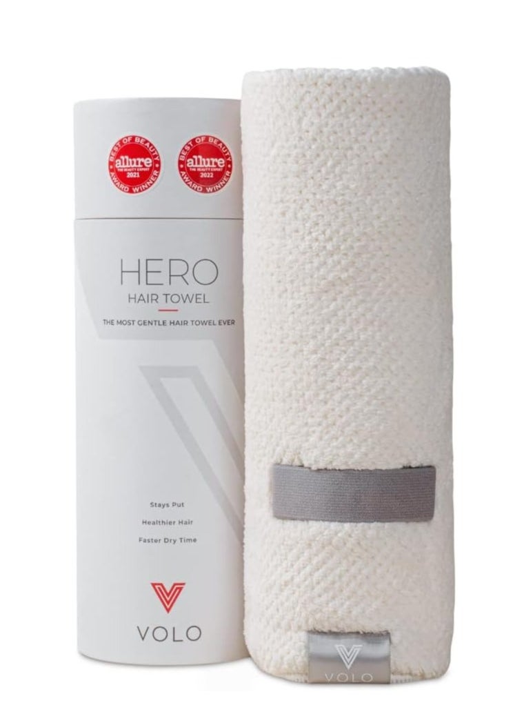 VOLO Hero Salt White Hair Towel | Ultra Soft, Super Absorbent, Quick Drying Nanoweave Fabric | Reduce Dry Time by 50% | Large Towel Wrap for All Hair Types | Anti Frizz & Anti Breakage | Microfiber