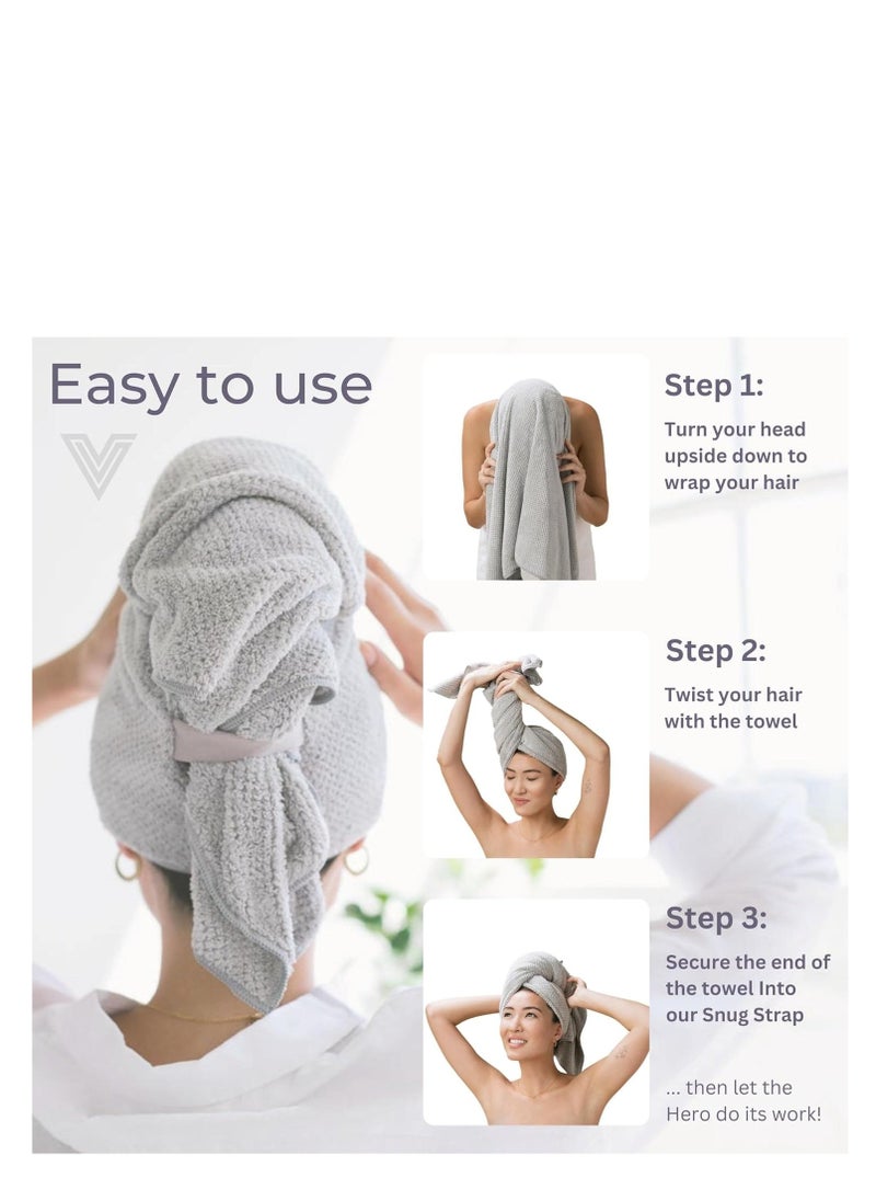 VOLO Hero Salt White Hair Towel | Ultra Soft, Super Absorbent, Quick Drying Nanoweave Fabric | Reduce Dry Time by 50% | Large Towel Wrap for All Hair Types | Anti Frizz & Anti Breakage | Microfiber