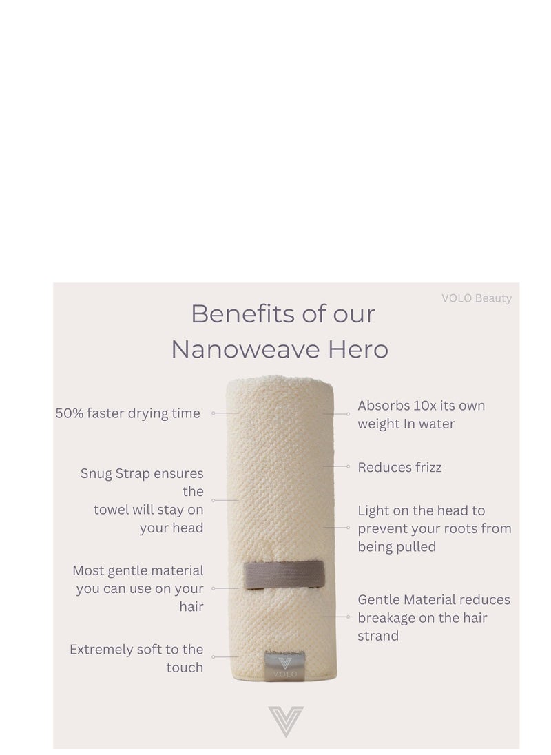 VOLO Hero Salt White Hair Towel | Ultra Soft, Super Absorbent, Quick Drying Nanoweave Fabric | Reduce Dry Time by 50% | Large Towel Wrap for All Hair Types | Anti Frizz & Anti Breakage | Microfiber