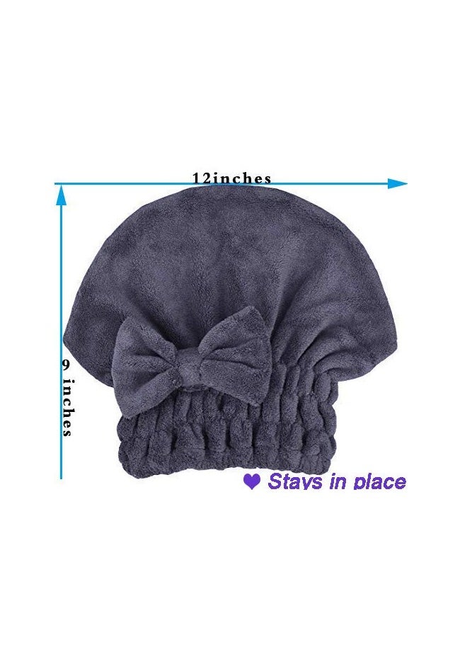 Microfiber Hair Drying Towels Head wrap with Bow-Knot Shower Cap Hair Turban hairWrap Bath Cap for Curly Long & Wet Hair Gift for Women 2pack