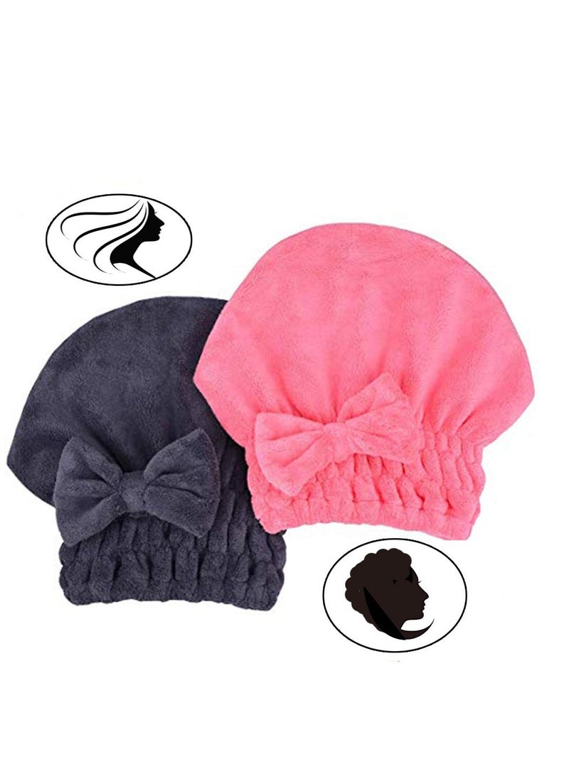 Microfiber Hair Drying Towels Head wrap with Bow-Knot Shower Cap Hair Turban hairWrap Bath Cap for Curly Long & Wet Hair Gift for Women 2pack