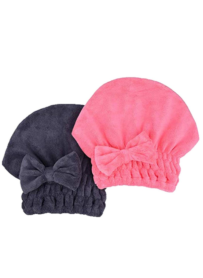 Microfiber Hair Drying Towels Head wrap with Bow-Knot Shower Cap Hair Turban hairWrap Bath Cap for Curly Long & Wet Hair Gift for Women 2pack