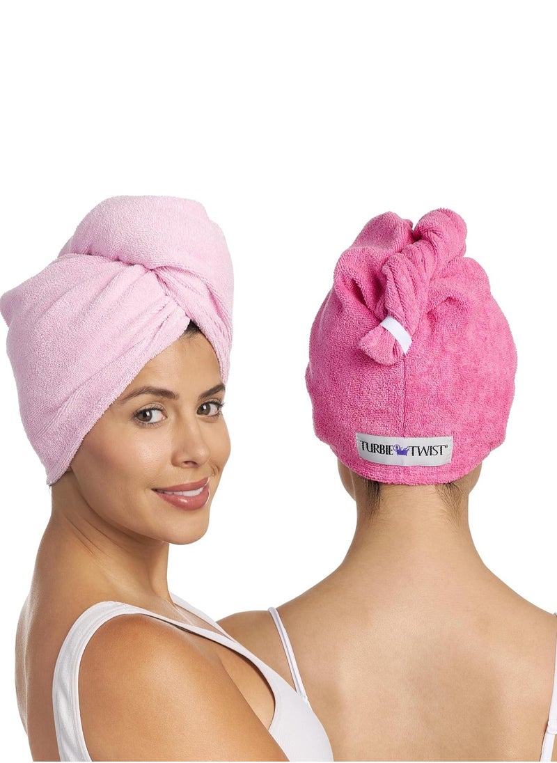 Turbie Twist 2-Pack Microfiber Hair Towel for Beauty, Travel, Gifting - Hair Wrap Turban for Straight, Wavy & Curly Hair - Premium Hair Care - Dark Pink & Light Pink