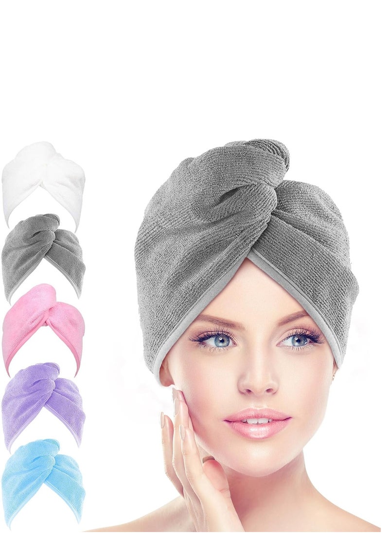 AIDEA Microfiber Hair Towel Wrap, 5 Pack Hair Turbans, Super Absorbent Quick Dry Hair Towel Wrap for All Hair Types Anti Frizz, Hair Accessories for Women, 26