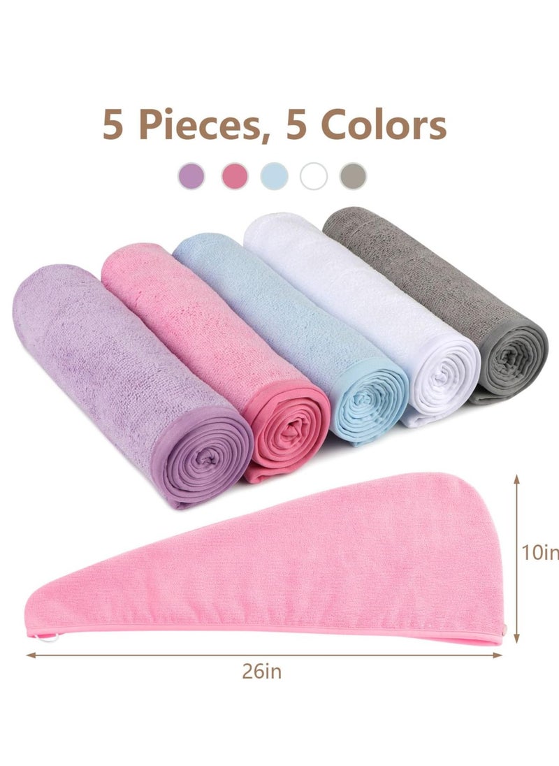 AIDEA Microfiber Hair Towel Wrap, 5 Pack Hair Turbans, Super Absorbent Quick Dry Hair Towel Wrap for All Hair Types Anti Frizz, Hair Accessories for Women, 26