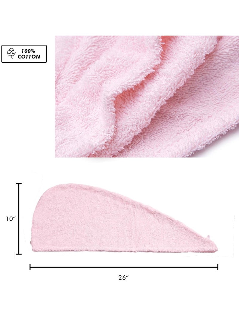 KEEPOZ Hair Towel Wrap Quick Dry 100% Cotton Super Absorbent Turban Head Wrap for Women with Button, Non Microfiber Anti Frizz Hair Products, Hair Cap for Curly, Long & Thick Hair (Pink, 1 Pc)