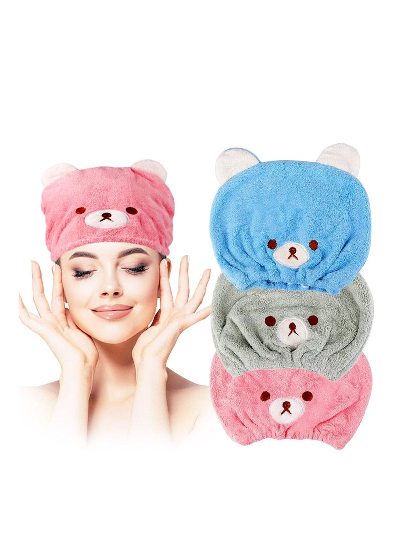 Lamoutor 3Pcs Hair Drying Towel for Kids Girls Soft Absorbent Kids Dry Hair Cap Kids Hair Towel Wrap Head Towel Wraps for Kids