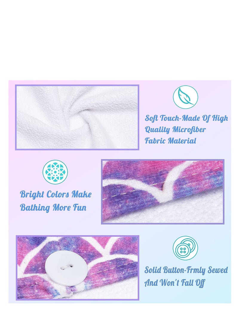 ELLEWIN Microfiber Hair Towel Wrap for Kids Girls 2 Pack Hair Turban Drying for Women Set Absorbent Quick Dry Twisty Anti Frizz Towel for Curly Long Thick Hair (Mermaid)