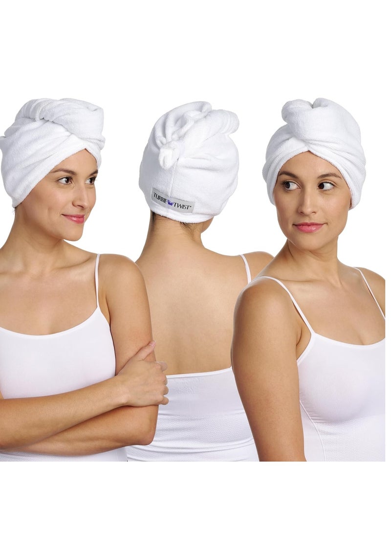 Turbie Twist 3-Pack Cotton Hair Towel Wrap for Beauty, Travel, Gifting - Fast-Drying Hair Turban for Luxurious Hair Care - For All Hair Types & Lengths - White