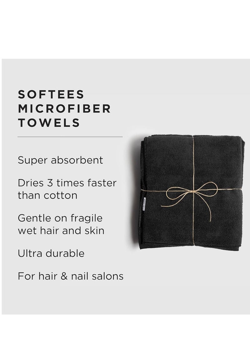 Fromm Softees Microfiber Salon Hair Towels for Hairstylists, Barbers, Spa, Gym in Black, 16