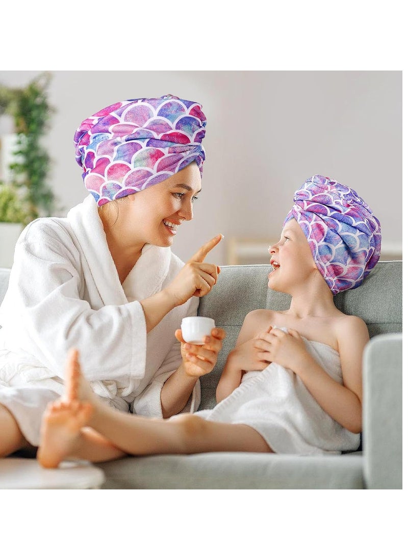 MADHOLLY Microfiber Hair Towel for Kids Gift - Soft Super Absorbent Rapid Drying Hair Towel Wrap Turban for Girls Women with Button, Anti-Frizz for Thicker Curly Long Hair, 2Pack