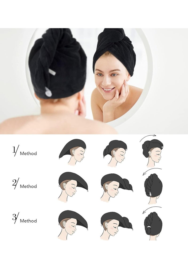 SINLAND Microfiber Hair Drying Cap Hair Towel Turban Twist for Long Hair Fast Drying Towels Head Turban Absorbent Soft Lightweight 3 Pack Black