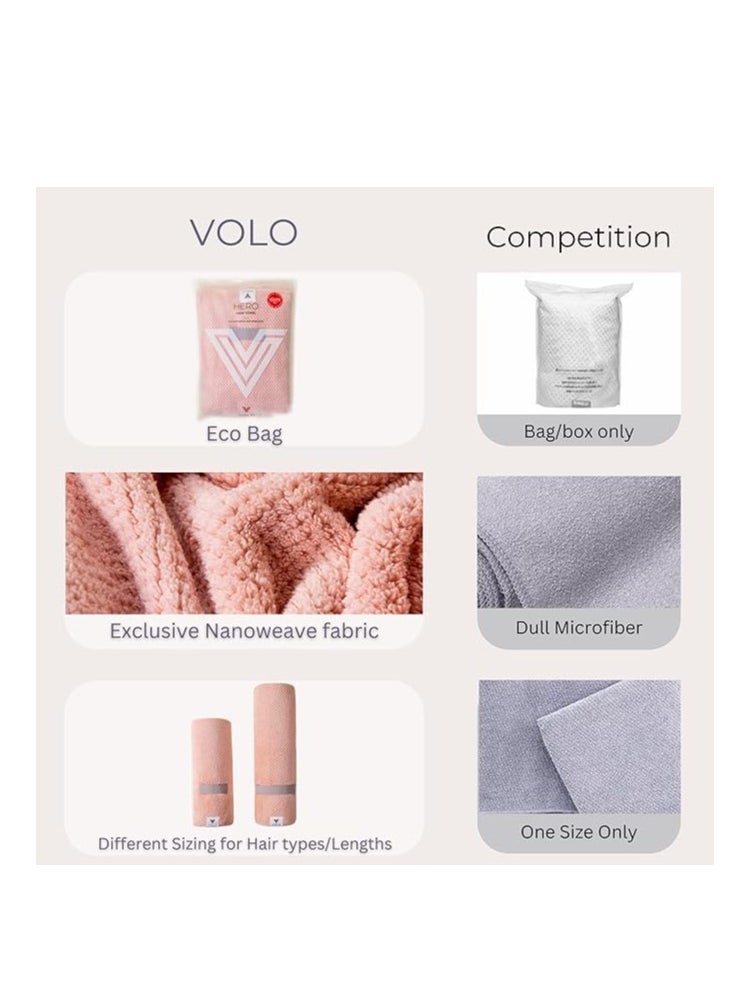 VOLO Hero Cloud Pink Hair Towel | Ultra Soft, Super Absorbent, Quick Drying Nanoweave Fabric | Reduce Dry Time by 50% | Towel Wrap for All Hair Types | Anti Frizz & Anti Breakage | Reusable Packaging