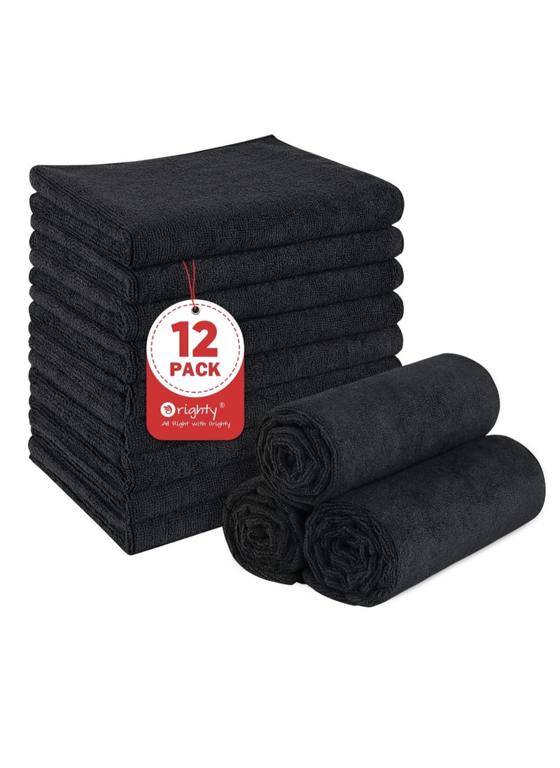 Orighty Black Salon Towels Extra Large, Pack of 12(Not Bleach Proof, 18 x 30 Inches) Super Soft Gym Towels and Absorbent Microfiber Towels for Salon, Hand, Gym, Bath, Spa and Home Hair Care