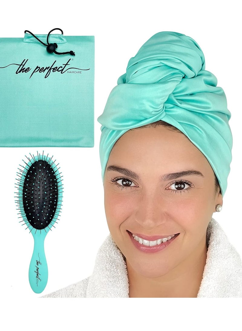 THE PERFECT HAIRCARE Microfiber Curly Hair Towel Wrap with Wet/Dry Brush - Fast Drying and Gentle Detangling for Women, Girls, Kids, Children - Great for Travel, Gifts and Hair Extensions