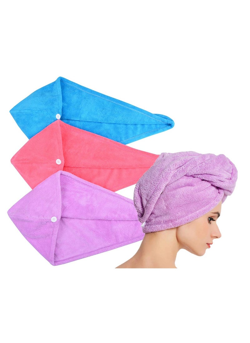 Hair Towel Twist Women's Soft Shower Towels for Hair Turban Wrap Drying Head Towels Great Gift for Women (Blue+Purple+Rose Red 3-Pack)