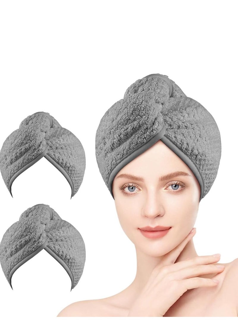 HOMEXCEL Microfiber Hair Towel Wrap, 2 Pack Hair Turbans for Wet Hair, Super Absorbent Dry Hair Towel Wrap for Curly Hair, Anti Frizz Microfiber Towel for Women, 26 x 10 inch, Grey