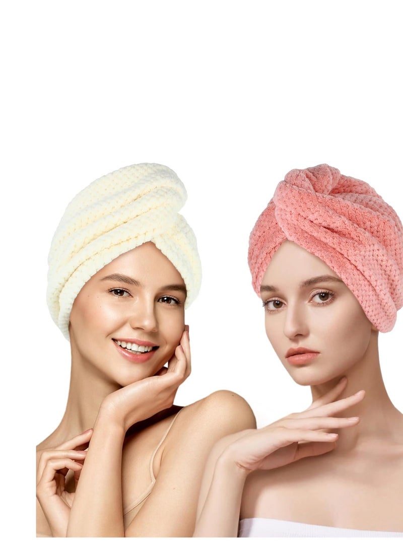 Super Absorbent Hair Towel Wrap for All Hair Long&Thick Hairs Turban Head Wrap with Pineapple Plaid Design Hair Towel Wrap for Women(Beige&Light Pink)