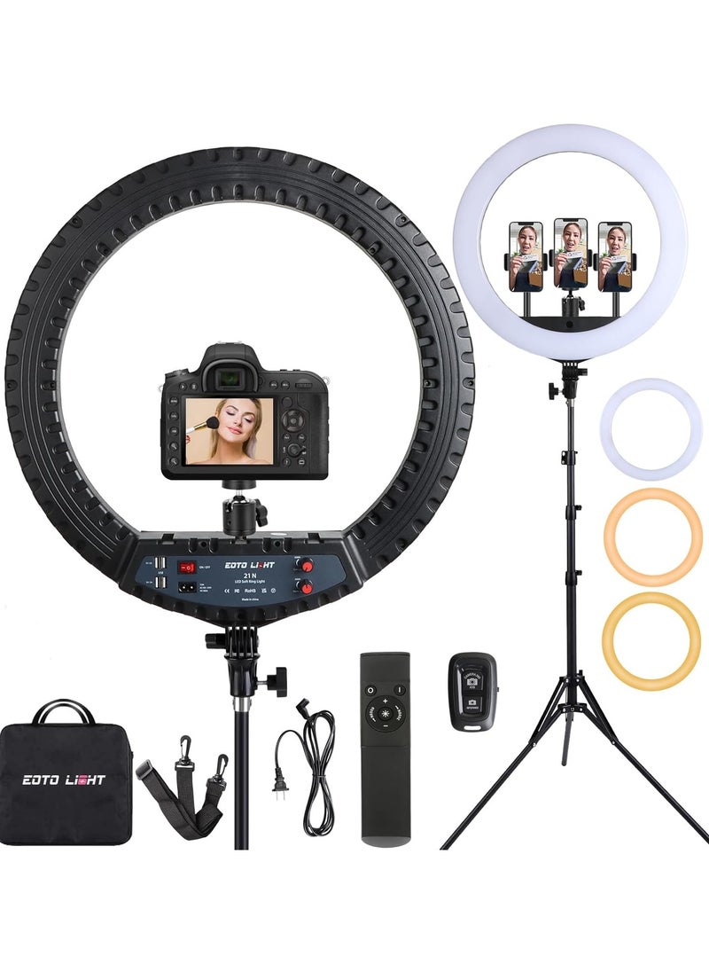 21 inch LED Ring with Tripod Stand, Video Ring for Selfie Photography Vlog Recording Conference Meeting Studio Portrait YouTube TikTok Makeup with Carrying Bag and Remote Control