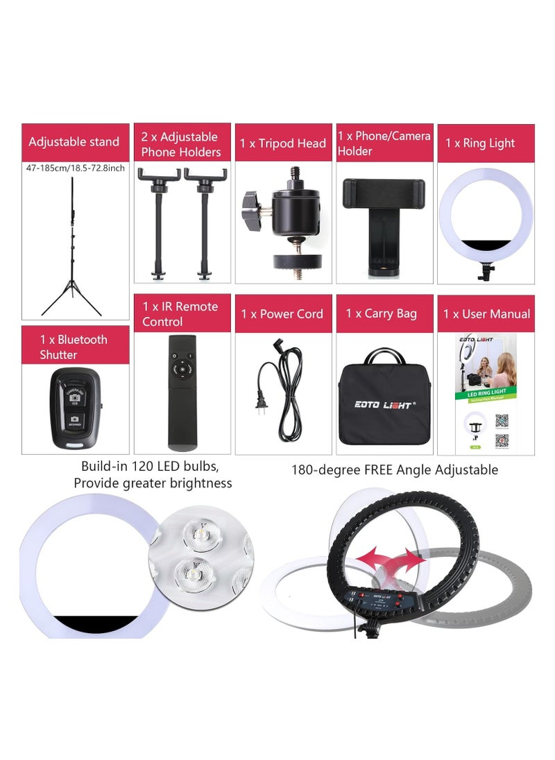 21 inch LED Ring with Tripod Stand, Video Ring for Selfie Photography Vlog Recording Conference Meeting Studio Portrait YouTube TikTok Makeup with Carrying Bag and Remote Control