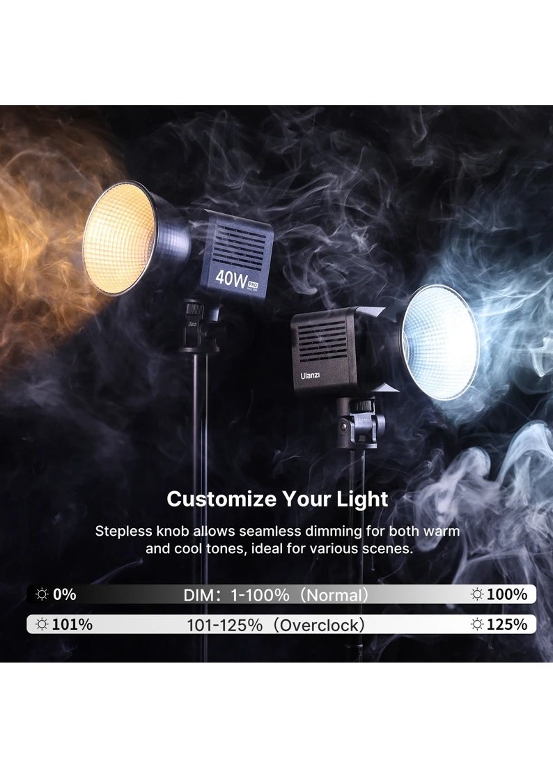 L023 40W Pro Portable LED Video Light Bi-Color COB Photographic Studio Light 2500K-6500K 3400mAh for Video Livestreaming