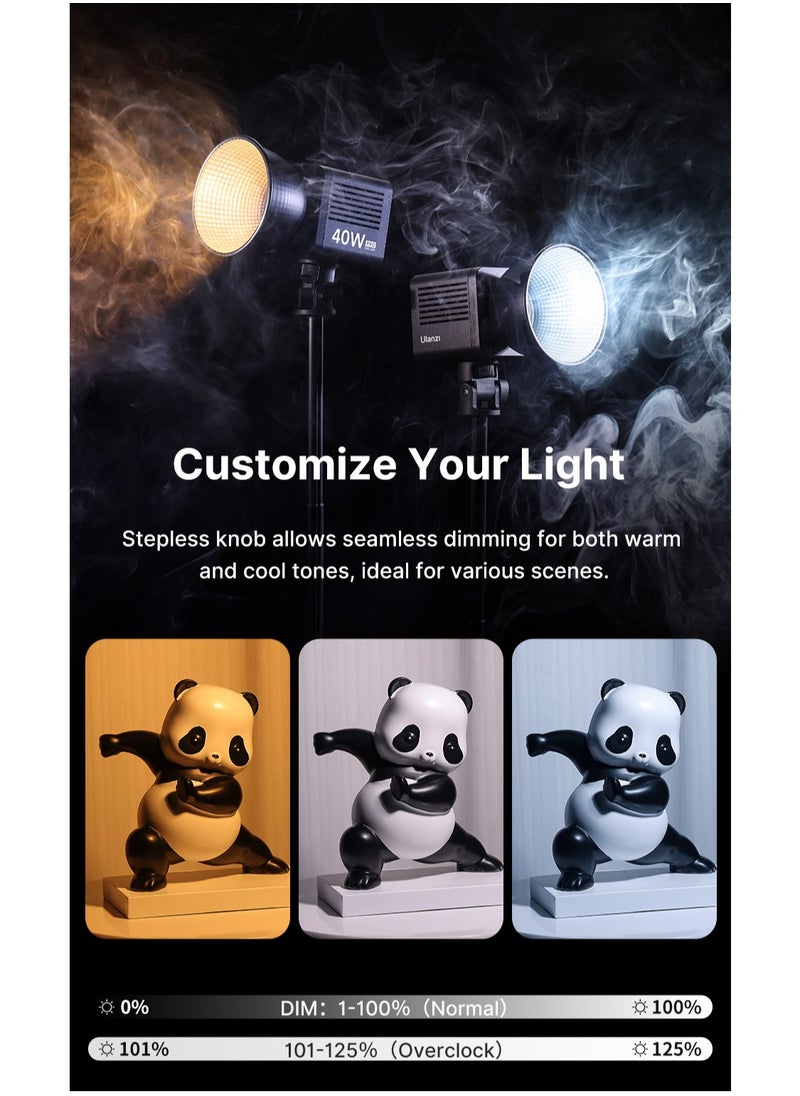 L023 40W Pro Portable LED Video Light Bi-Color COB Photographic Studio Light 2500K-6500K 3400mAh for Video Livestreaming