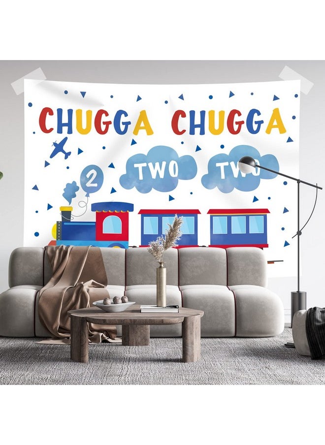 Rsuuinu 7x5ft Happy 2nd Birthday Backdrop Blue Red Train for Boy Chugga Chugga Two Two Clouds Plane Photography Background Party Supplies for Kids Child Decorations Supplies Banner Photo Booth Props