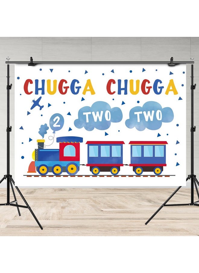 Rsuuinu 7x5ft Happy 2nd Birthday Backdrop Blue Red Train for Boy Chugga Chugga Two Two Clouds Plane Photography Background Party Supplies for Kids Child Decorations Supplies Banner Photo Booth Props