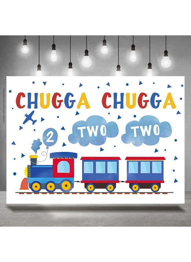 Rsuuinu 7x5ft Happy 2nd Birthday Backdrop Blue Red Train for Boy Chugga Chugga Two Two Clouds Plane Photography Background Party Supplies for Kids Child Decorations Supplies Banner Photo Booth Props