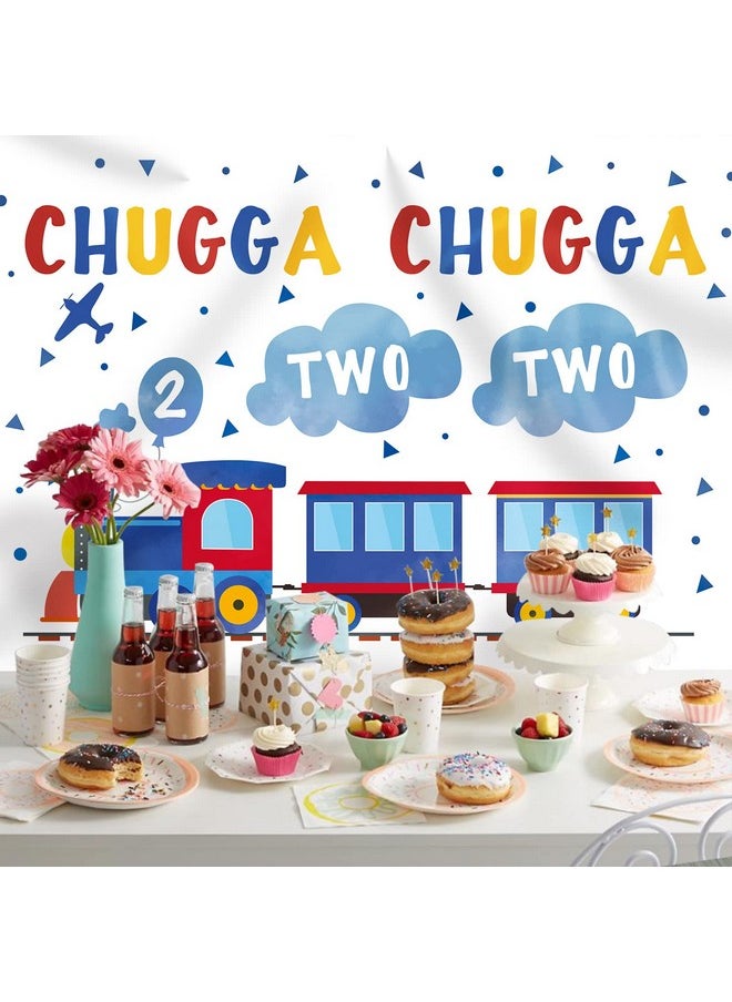 Rsuuinu 7x5ft Happy 2nd Birthday Backdrop Blue Red Train for Boy Chugga Chugga Two Two Clouds Plane Photography Background Party Supplies for Kids Child Decorations Supplies Banner Photo Booth Props