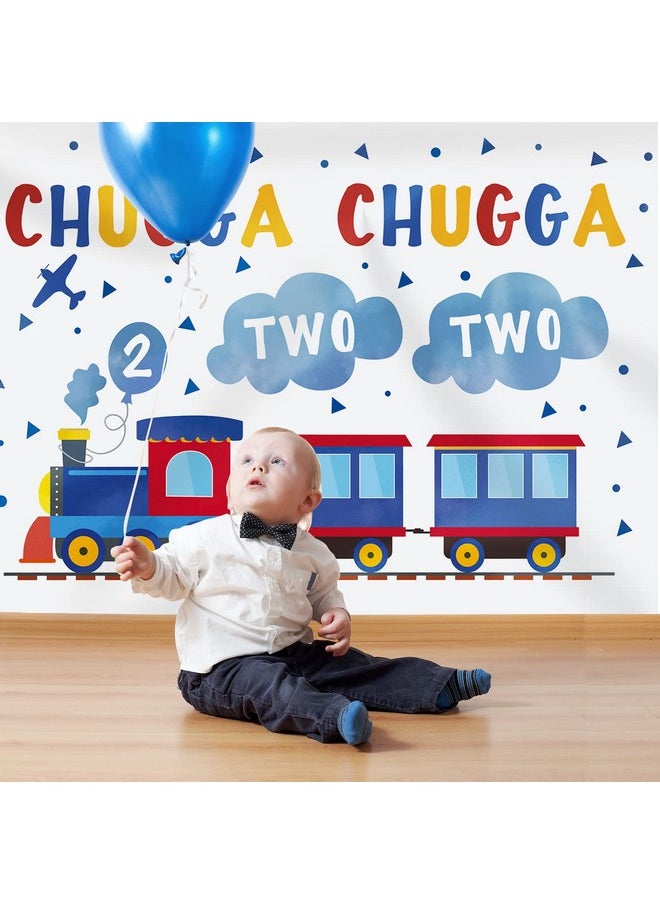 Rsuuinu 7x5ft Happy 2nd Birthday Backdrop Blue Red Train for Boy Chugga Chugga Two Two Clouds Plane Photography Background Party Supplies for Kids Child Decorations Supplies Banner Photo Booth Props