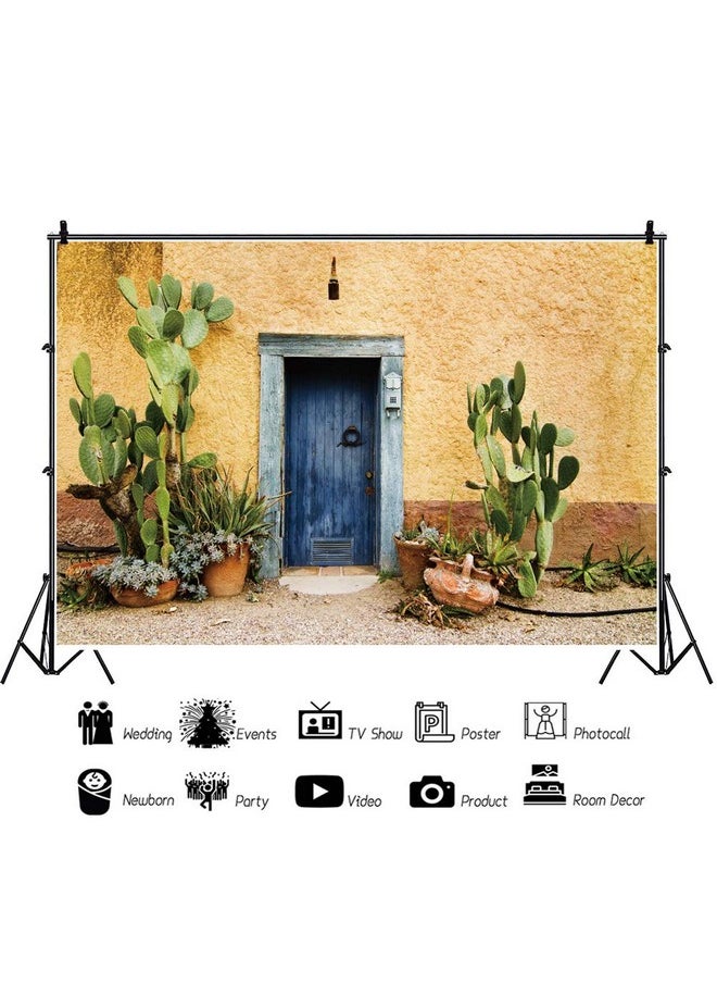 10X6.5Ft Photography Background Mexico Cactus Backdrop Western Building Life Desert Plant Saguaro Grunge Stone Wall Flowerpot Oilpainting Garden Door Cowboy Photo Portrait Studio Video Prop