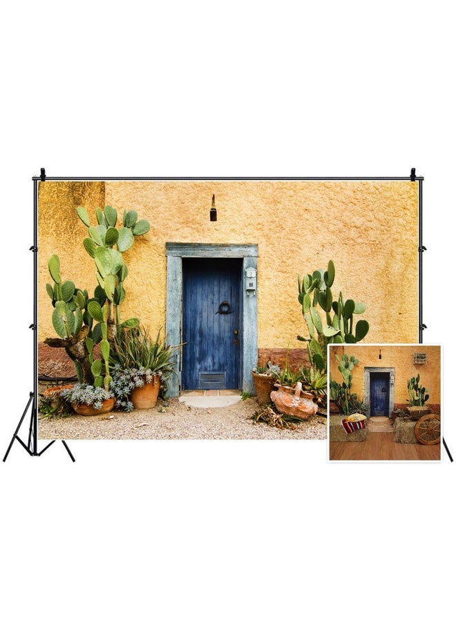 10X6.5Ft Photography Background Mexico Cactus Backdrop Western Building Life Desert Plant Saguaro Grunge Stone Wall Flowerpot Oilpainting Garden Door Cowboy Photo Portrait Studio Video Prop